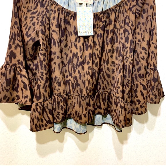 POSH BOUTIQUE BROWN BLACK RUFFLED LEOPARD PRINT BLOUSE NEW WITH TAG - Picture 4 of 12
